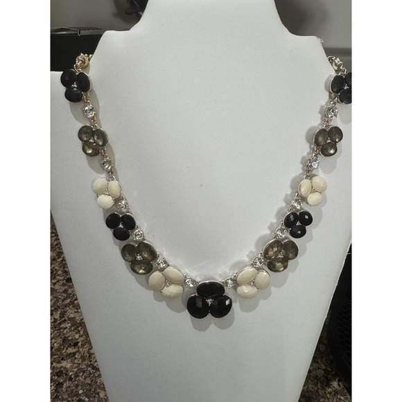 Dana Buchman Jewelry - Dana Buchman Silver Black Cream Gold Enamel  Flower Collar Statement Necklace